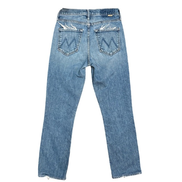 MOTHER The Dazzler Cowboys Don't Cry Medium Blue Distressed Pockets Hem Size 26 - Picture 3 of 13